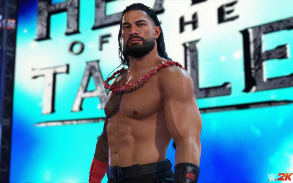 High-definition desktop wallpaper featuring a wrestler from WWE 2K24 video game with the slogan 'Head of the Table' in the background.