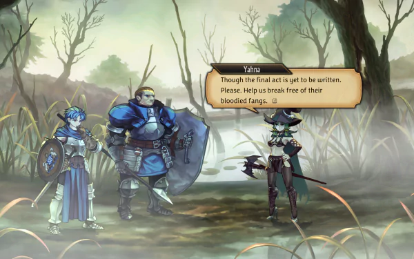 HD desktop wallpaper featuring Unicorn Overlord video game characters in a mystical swamp setting.