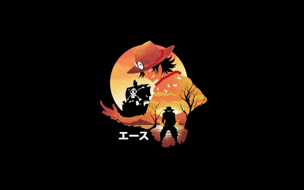 HD desktop wallpaper featuring Portgas D. Ace from One Piece, showcasing a vibrant silhouette against a striking sunset backdrop.