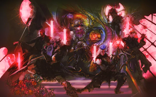 HD desktop wallpaper featuring characters from the video game SaGa Emerald Beyond with vibrant artwork and mystical elements.