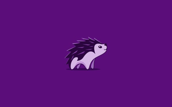 Minimalist hedgehog illustration on a purple background, HD desktop wallpaper and background.