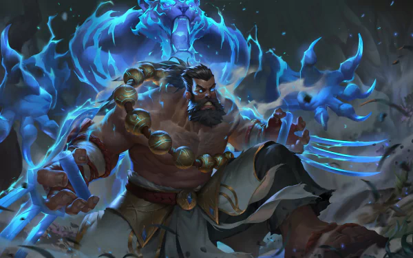 HD desktop wallpaper featuring Udyr from League of Legends video game unleashing his power.