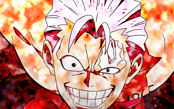 HD desktop wallpaper featuring the anime character Andy from Undead Unluck, depicted with a wide grin and energetic expression against a fiery background.