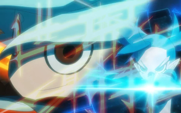 HD anime-style desktop wallpaper featuring a close-up of a character's eye from The New Gate with a dynamic blue energy effect in the background.