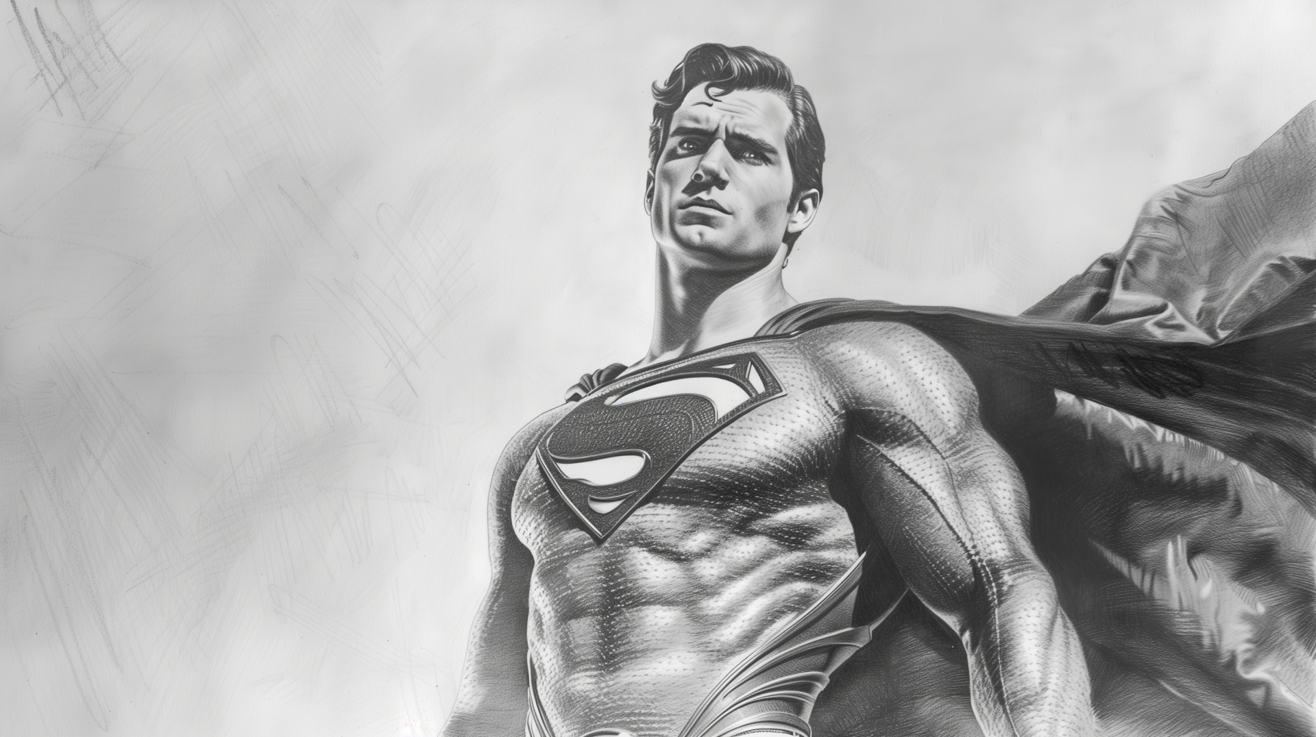 HD desktop wallpaper of Superman, illustrated in a comic style, resembling Henry Cavill, against a textured background.