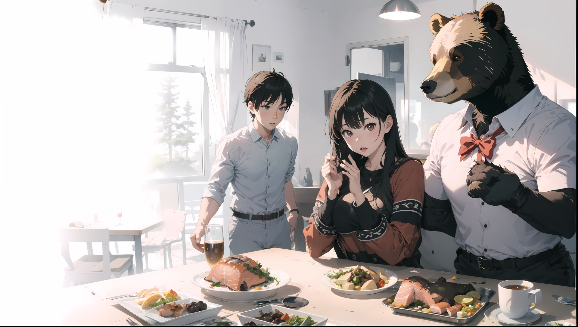 Download Bear Meal Salmon Anime Jealousy HD Wallpaper by manimen