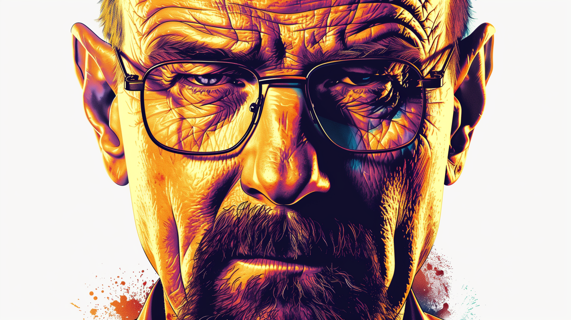 HD desktop wallpaper of Bryan Cranston as Walter White from the TV show Breaking Bad, featuring a detailed close-up of his intense expression.