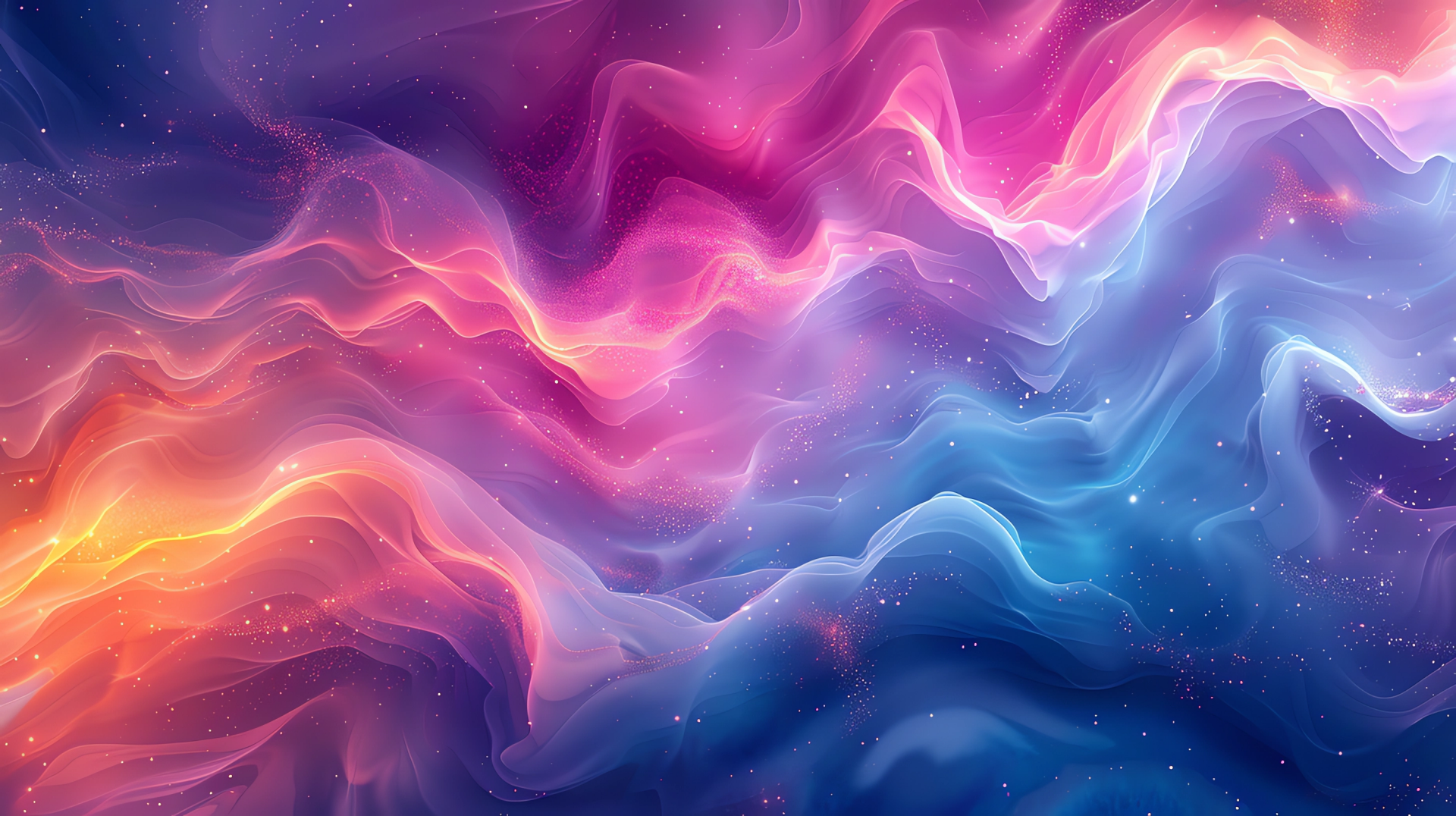 HD PC desktop wallpaper featuring fluid, abstract curves in vibrant pink, purple, and blue tones with a soft glow, created as AI art.