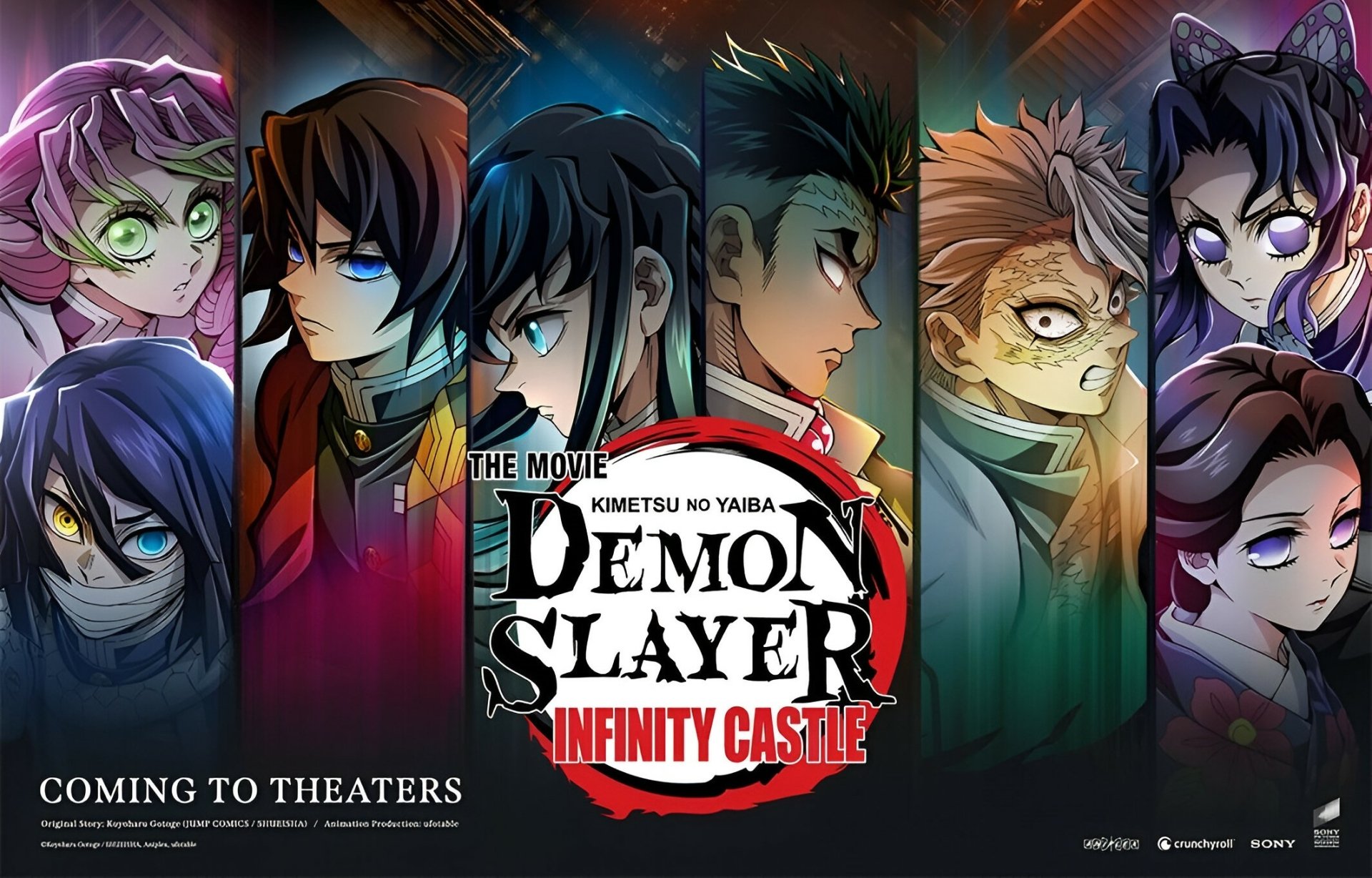 HD PC desktop wallpaper featuring key characters from the anime Demon Slayer: Kimetsu no Yaiba and the movie Demon Slayer: Infinity Castle.
