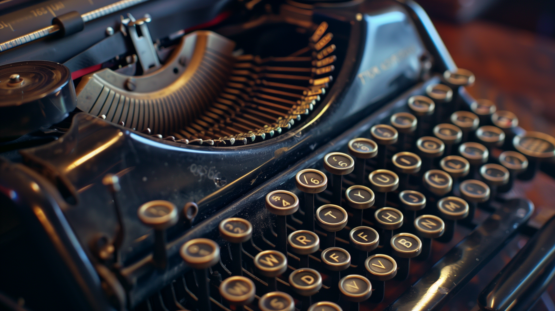 HD desktop wallpaper featuring a close-up view of a retro typewriter, showcasing its vintage keys and intricate mechanisms.
