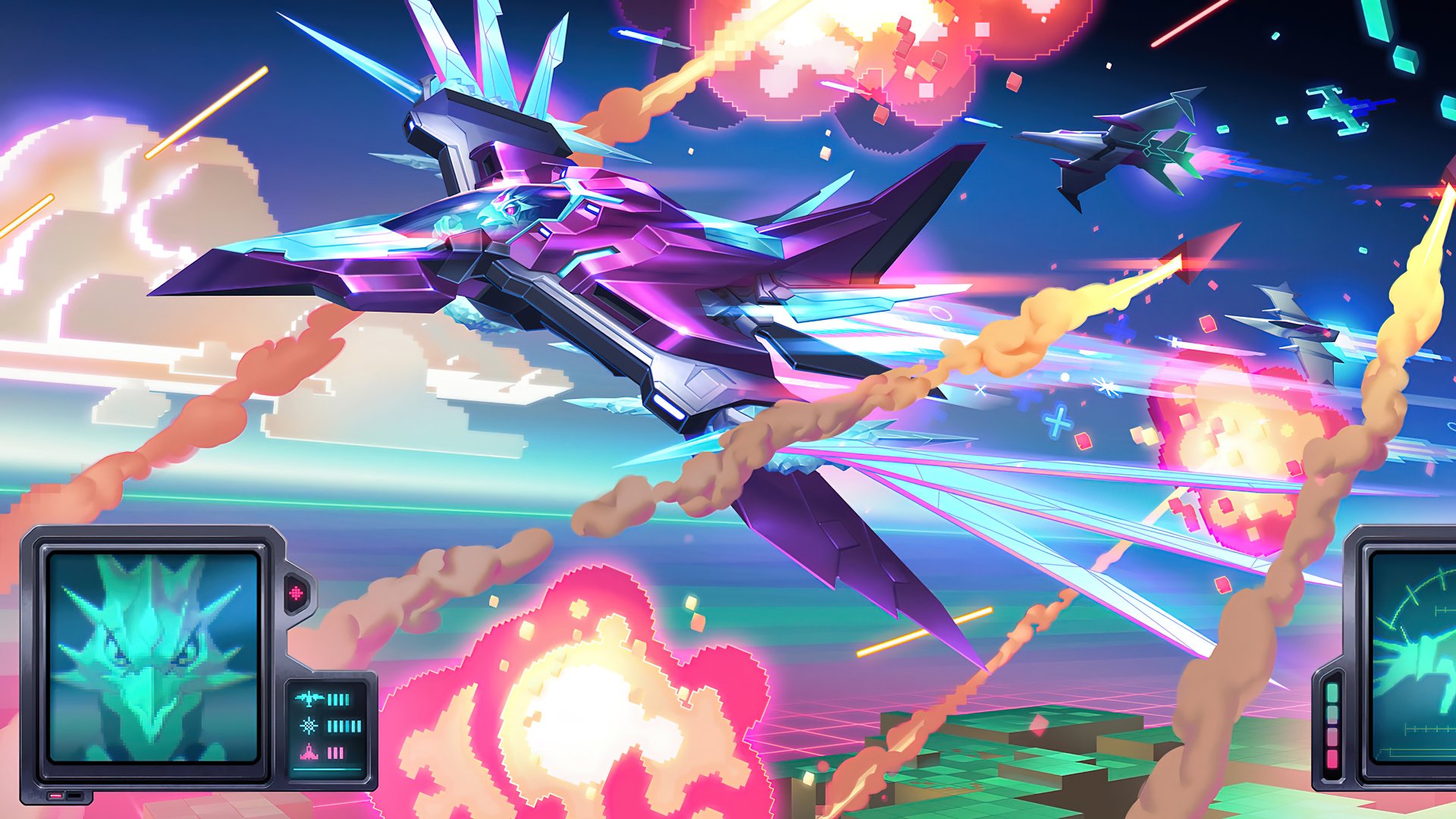 HD desktop wallpaper featuring futuristic spaceships in a vibrant cosmic battle, inspired by Anivia from League of Legends and Legends of Runeterra. Bright explosions and high-energy visuals dominate the scene.