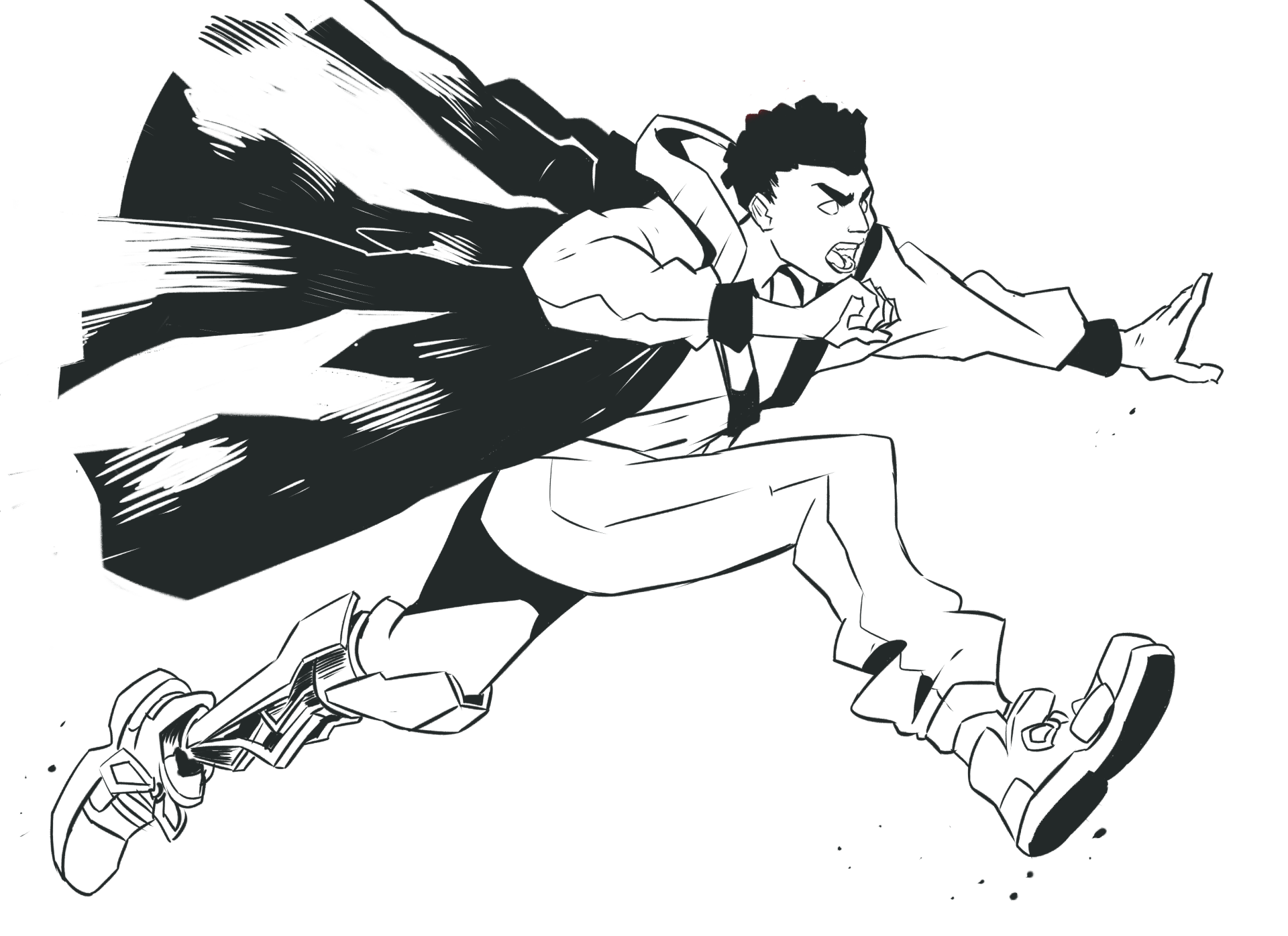 HD desktop wallpaper and background featuring an energetic character from the video game Aerial_Knight's Never Yield, depicted in mid-action with dynamic motion lines and a dramatic pose.