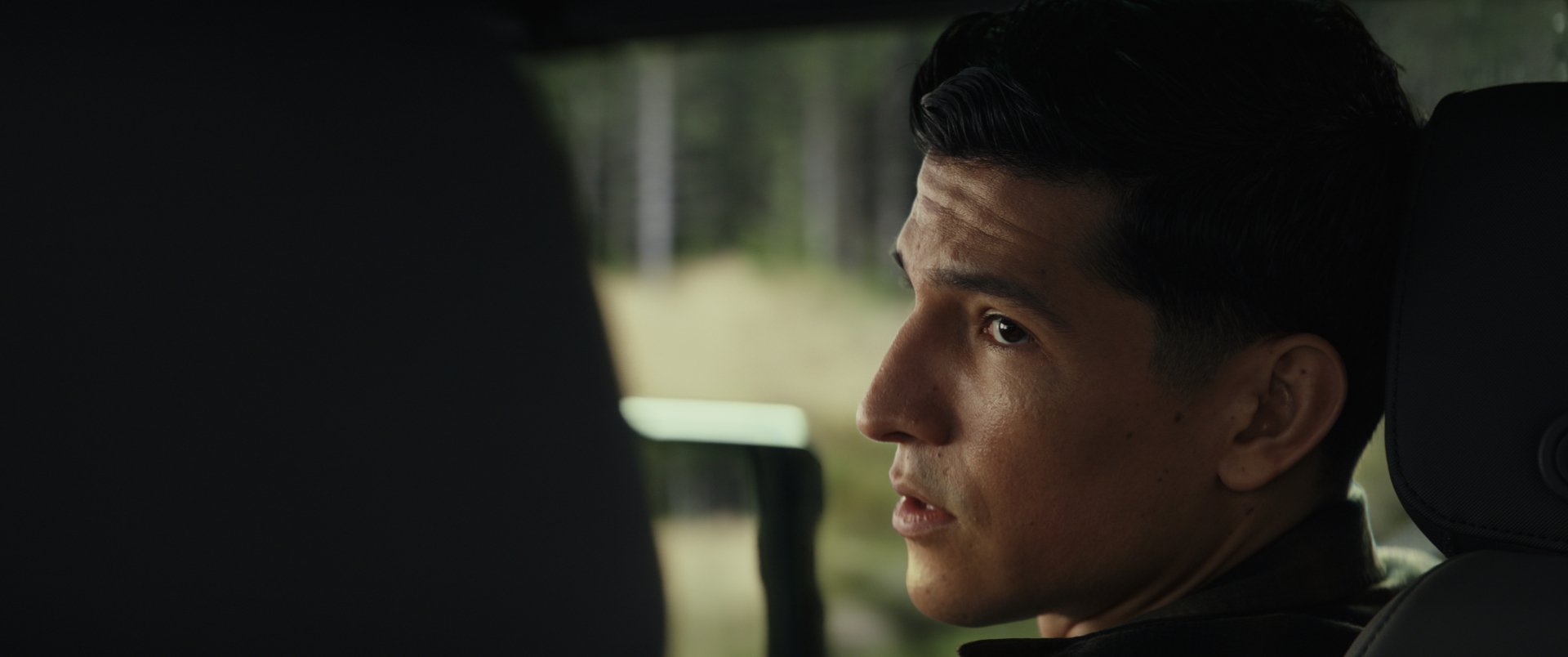 HD desktop wallpaper from the movie Captain America: Brave New World, featuring a close-up of a man's face in a thoughtful expression, with a blurred, natural background.