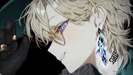 HD wallpaper featuring a close-up of a character from Honkai: Star Rail with stylized blonde hair, wearing glasses with a reflection, and an earring with the game's logo.