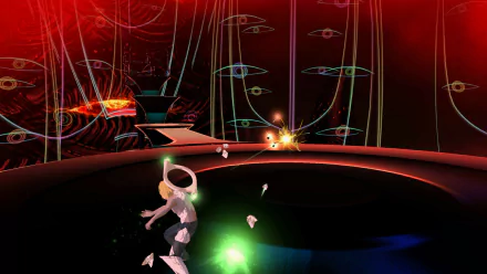 HD desktop wallpaper featuring a character from El Shaddai: Ascension of the Metatron, set in a vivid, abstract video game world.