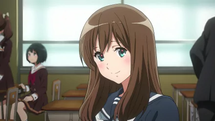 HD desktop wallpaper featuring a character from Sound! Euphonium anime, depicted in a classroom setting with detailed artistry.
