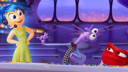 HD desktop wallpaper featuring Joy, Fear, and Anger from 'Inside Out 2' in a colorful, animated setting.