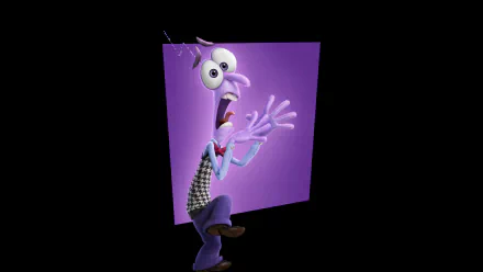 HD desktop wallpaper featuring Fear from Inside Out 2, set against a purple background, looking startled.