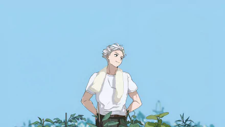 Anime-style 4K Ultra HD desktop wallpaper featuring Hajime Umemiya from Wind Breaker against a clear blue sky with green plants in the foreground.