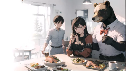 bear meal salmon Anime Jealousy HD Desktop Wallpaper | Background Image