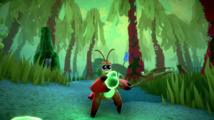 HD desktop wallpaper from the video game Another Crab's Treasure, featuring a crab in a vibrant undersea forest.