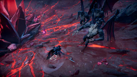 HD desktop wallpaper featuring a dramatic scene from the video game V Rising, with vampires in a dark, eerie landscape.