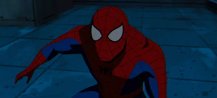 HD desktop wallpaper of Spider-Man crouching on a blue-toned background, from the TV show X-Men '97.