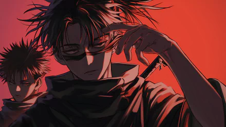 HD desktop wallpaper of Choso from 'Jujutsu Kaisen' anime, featuring a vivid red background and a dramatic character pose.