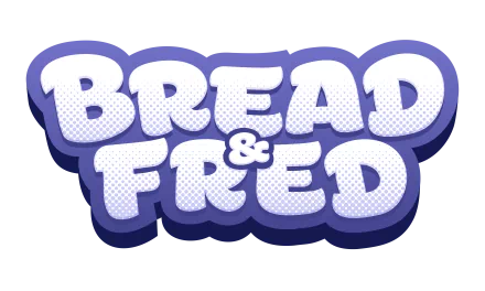 HD desktop wallpaper featuring the Bread & Fred video game logo in bold, white letters with a blue outline against a transparent background.