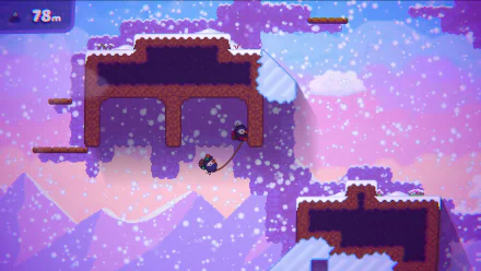 HD desktop wallpaper featuring a scene from the video game Bread & Fred, showcasing snow-covered platforms and two characters navigating a rope in a wintery landscape.