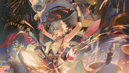 HD desktop wallpaper featuring Lingyang from the video game Wuthering Waves, depicted in a dynamic and colorful scene with vibrant details and artistic style.