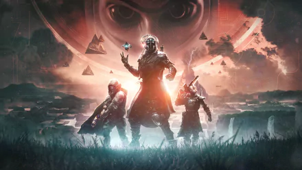 HD desktop wallpaper featuring Destiny 2: The Final Shape. The image showcases three characters in dynamic poses against a dramatic sci-fi landscape.