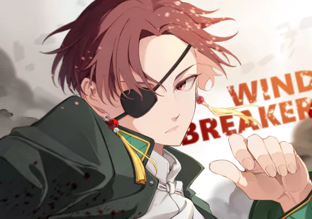 HD anime desktop wallpaper of Hayato Suou from Wind Breaker, featuring his eyepatch and detailed attire in a dynamic pose.