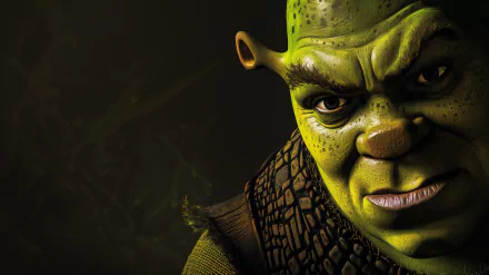 HD desktop wallpaper featuring a close-up of Shrek, the popular animated movie character, against a dark, textured background.