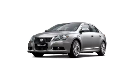 HD desktop wallpaper featuring a sleek, gray Suzuki Kizashi Sport sedan. The car is positioned against a white background, showcasing its stylish design and modern aesthetics.