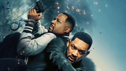 HD wallpaper featuring Will Smith and Martin Lawrence from the movie Bad Boys: Ride or Die, showcasing an intense action scene with sparks flying.