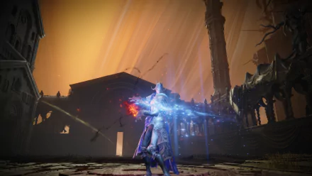 HD desktop wallpaper and background from the video game Elden Ring: Shadow of the Erdtree, featuring Rellana Twin Moon Knight against a moody, dramatic landscape.