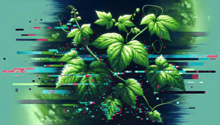 HD desktop wallpaper featuring a vibrant vine with lush green leaves, set against a dynamic, glitchy background.