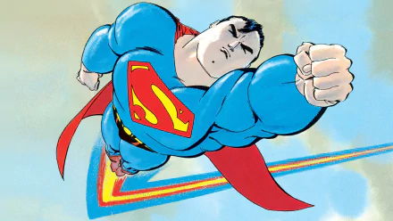 Illustration of Superman flying forward with a determined expression, featuring Tim Sale's distinctive art style for a DC Comics HD desktop wallpaper.