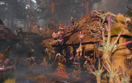 HD desktop wallpaper featuring imagery from the video game Kunitsu-Gami: Path of the Goddess.