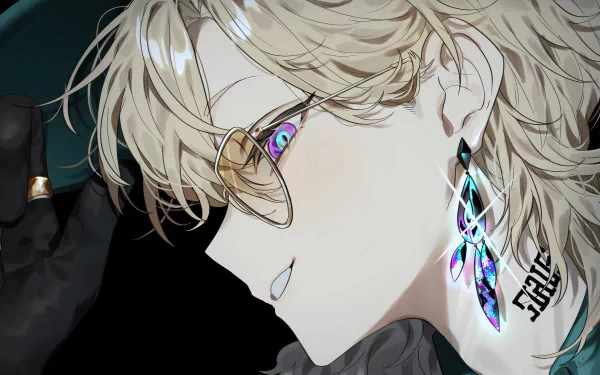 HD wallpaper featuring a close-up of a character from Honkai: Star Rail with stylized blonde hair, wearing glasses with a reflection, and an earring with the game's logo.