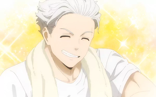 Anime-style 4K Ultra HD desktop wallpaper featuring Hajime Umemiya from Wind Breaker with a bright, golden sparkling background.