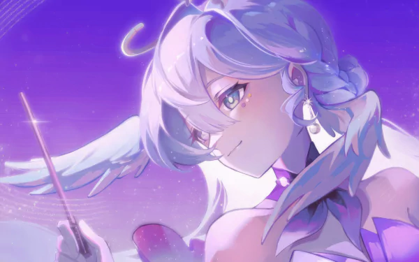 HD wallpaper featuring Robin from Honkai: Star Rail, depicted with a mystical purple backdrop and wielding a wand.