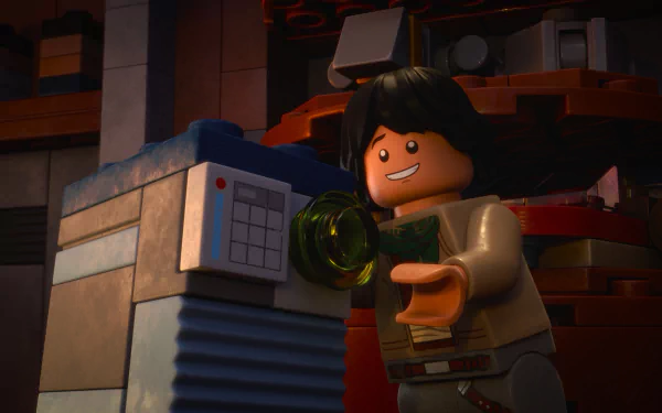 HD desktop wallpaper of a LEGO Star Wars: Rebuild the Galaxy scene featuring a joyful LEGO character holding a golden artifact.