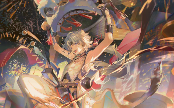 HD desktop wallpaper featuring Lingyang from the video game Wuthering Waves, depicted in a dynamic and colorful scene with vibrant details and artistic style.