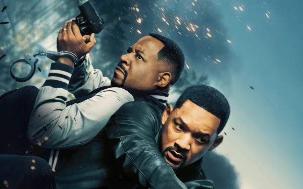 HD wallpaper featuring Will Smith and Martin Lawrence from the movie Bad Boys: Ride or Die, showcasing an intense action scene with sparks flying.