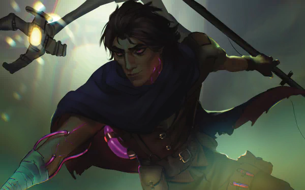 HD desktop wallpaper featuring Viktor from League of Legends and Arcane, showcasing an intense, dramatic scene with vibrant details and a compelling atmosphere.
