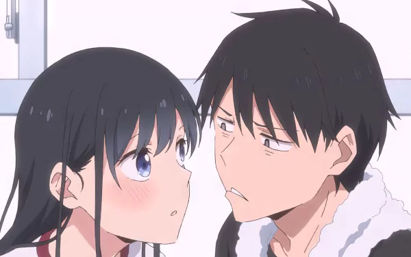 HD desktop wallpaper featuring an anime scene from Pseudo Harem, showing two characters in a close, emotionally intense moment.