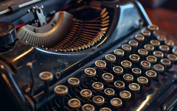 HD desktop wallpaper featuring a close-up view of a retro typewriter, showcasing its vintage keys and intricate mechanisms.