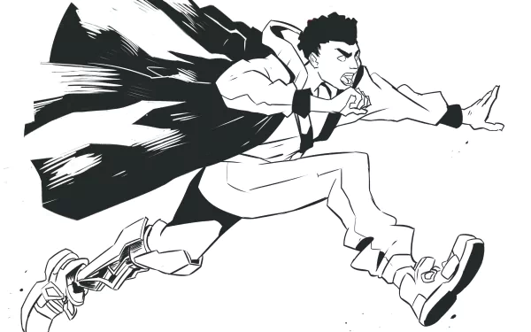 HD desktop wallpaper and background featuring an energetic character from the video game Aerial_Knight's Never Yield, depicted in mid-action with dynamic motion lines and a dramatic pose.